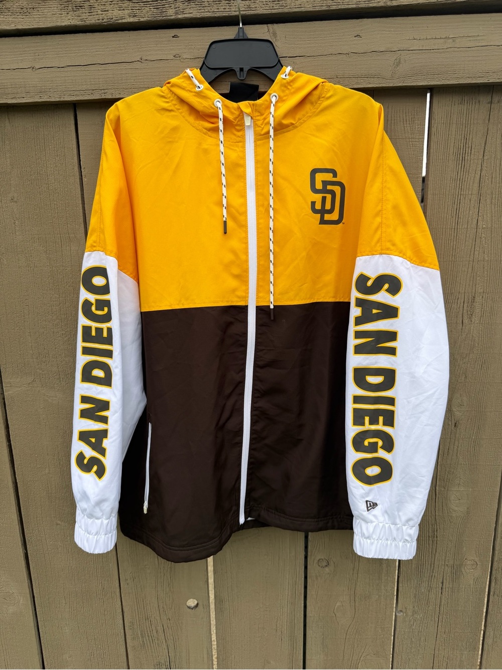 San Diego Padres Brown Yellow Leisure New Era Hooded Windbreaker Jacket Size XL